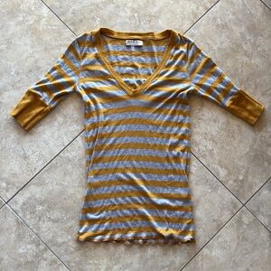 Michael Stars Yellow and Grey 3/4 Sleeve Top, S